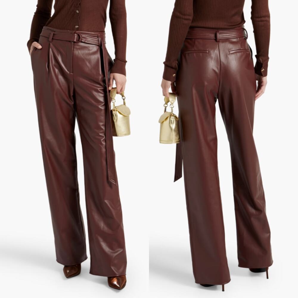 Lapointe Faux Leather Pants NEW Mahogany High Rise Belted Straight Leg Size 4